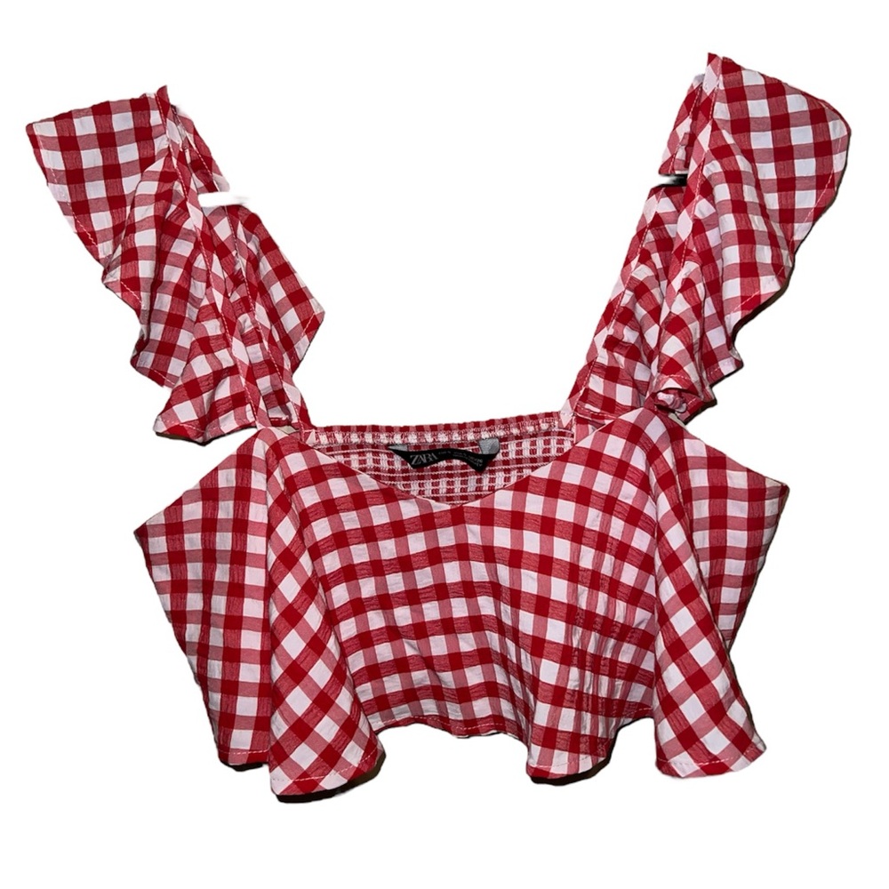 Zara small red white gingham top